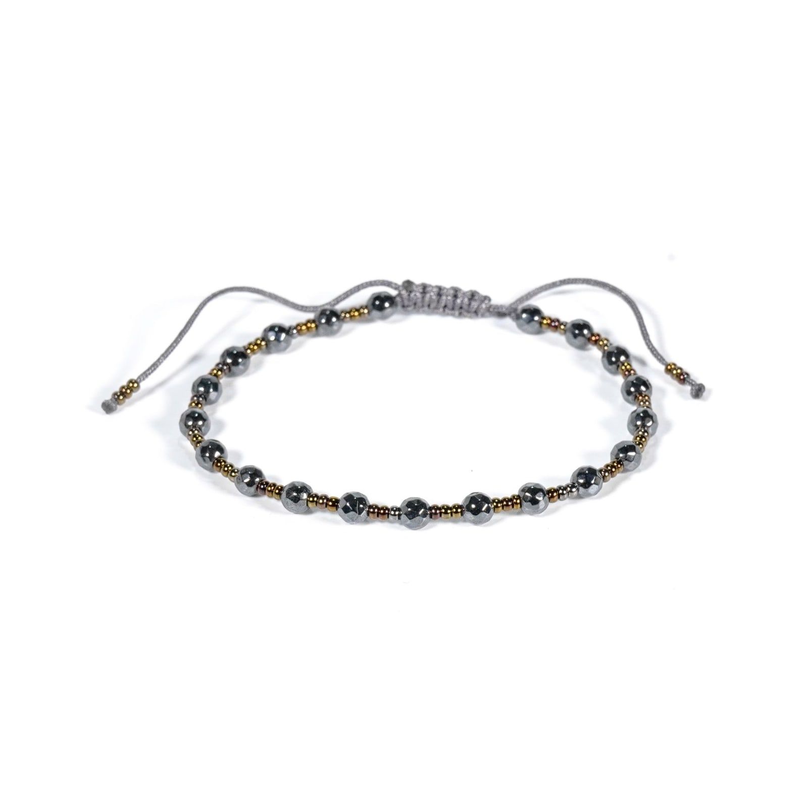 Pulsera Hematita gris con chaquira dorada